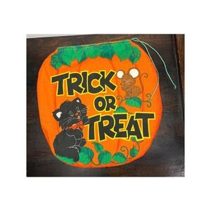 Vintage Halloween Pumpkin Trick or Treat Bag Black Cat Mouse Drawstring‎